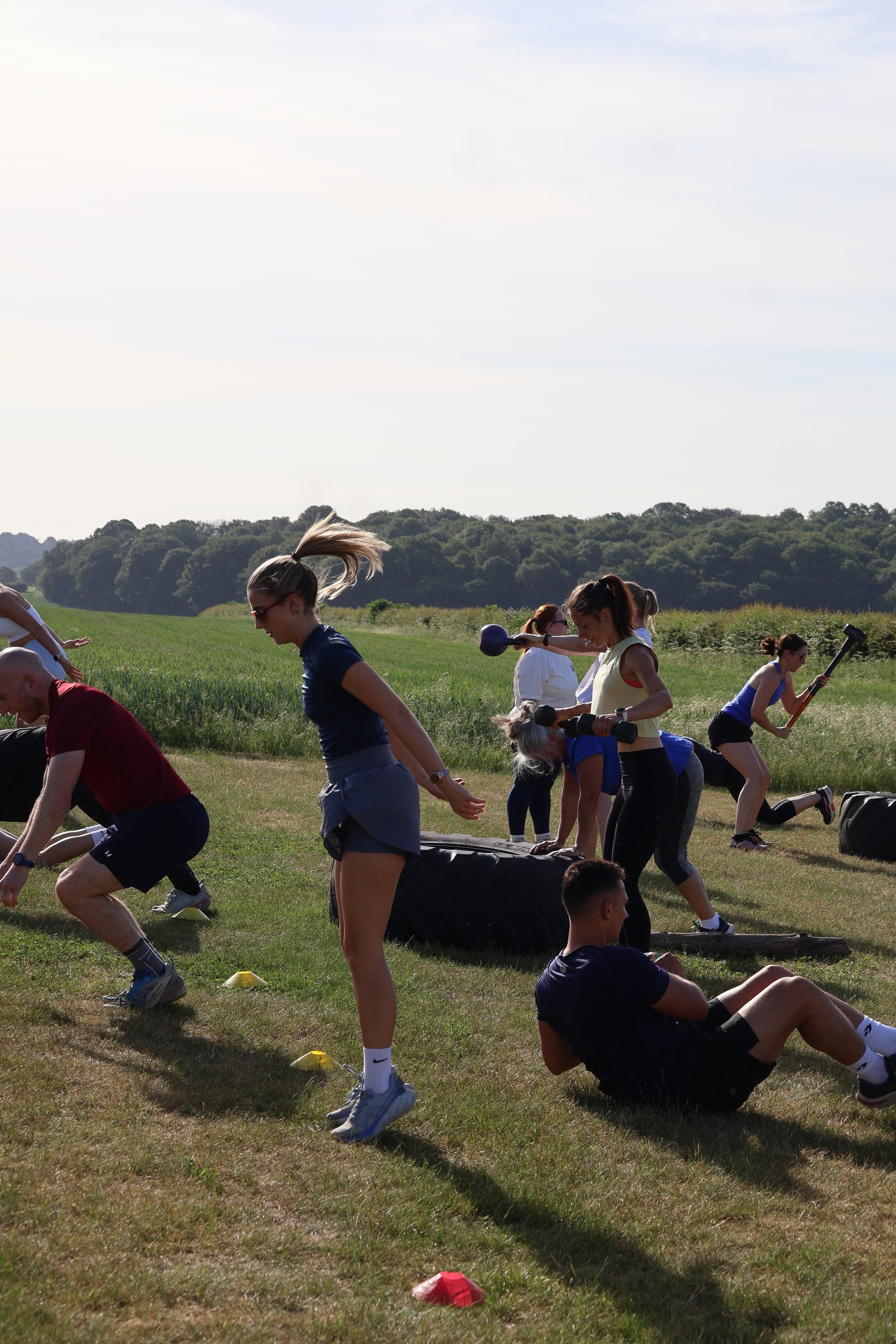 Fit Farm members training together in a Nottinghamshire farm field